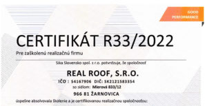 Certifikát o absolvovaní školenia Sika Slovensko