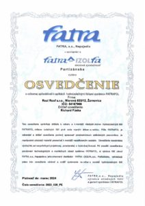 Certifikát o absolvovaní školenia Fatra Izolfa